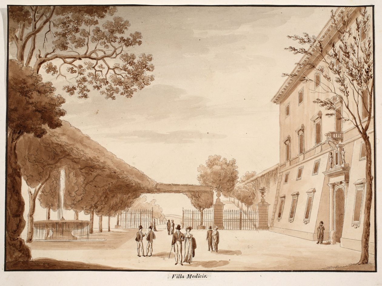 Villa Medici, 1833 (etsaus ruskealla pesulla) tekijältä Agostino Tofanelli