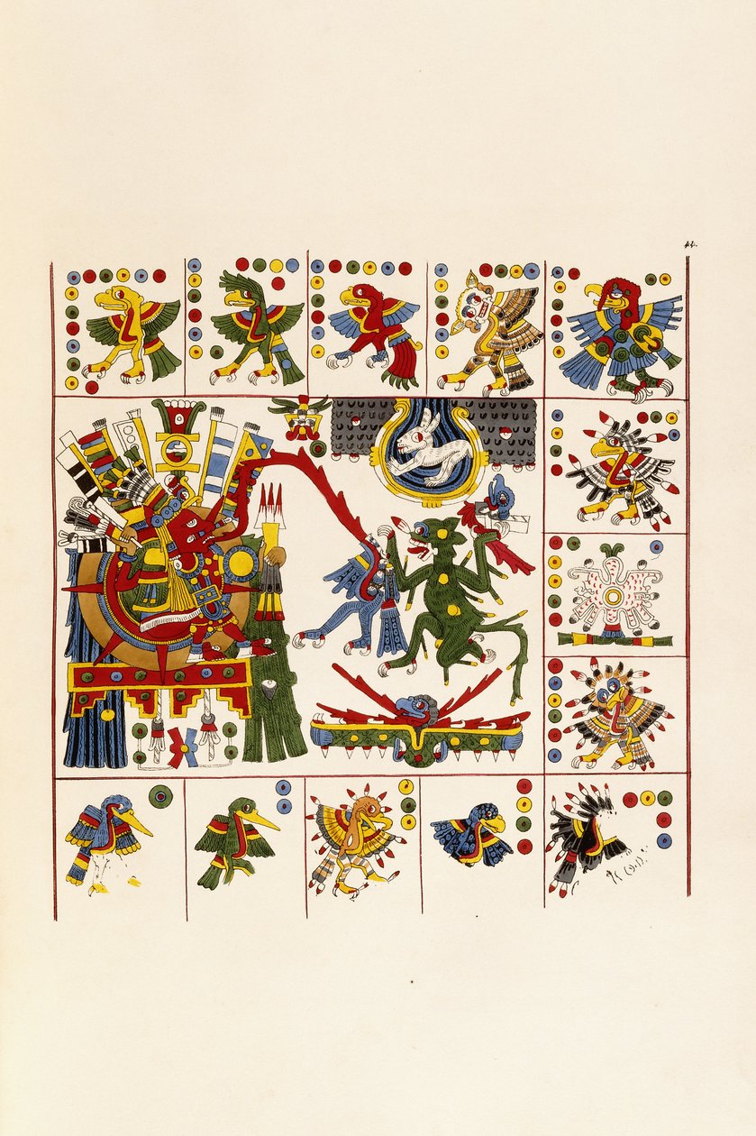 Sivu kirjasta "Antiquities of Mexico: Comrising Faksimilies of Ancient Mexican Paintings and Hieroglyphics", n. 1830-1848 tekijältä Agostino Aglio