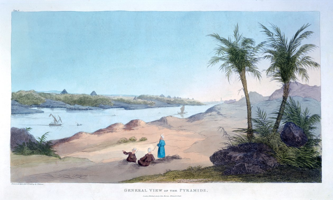 Yleinen näkymä pyramideista, Egypti, 1820 tekijältä Agostino Aglio