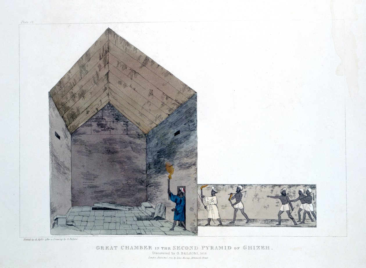 Suuri kammio Gizan toisessa pyramidissa Egyptissä, 1820 tekijältä Agostino Aglio