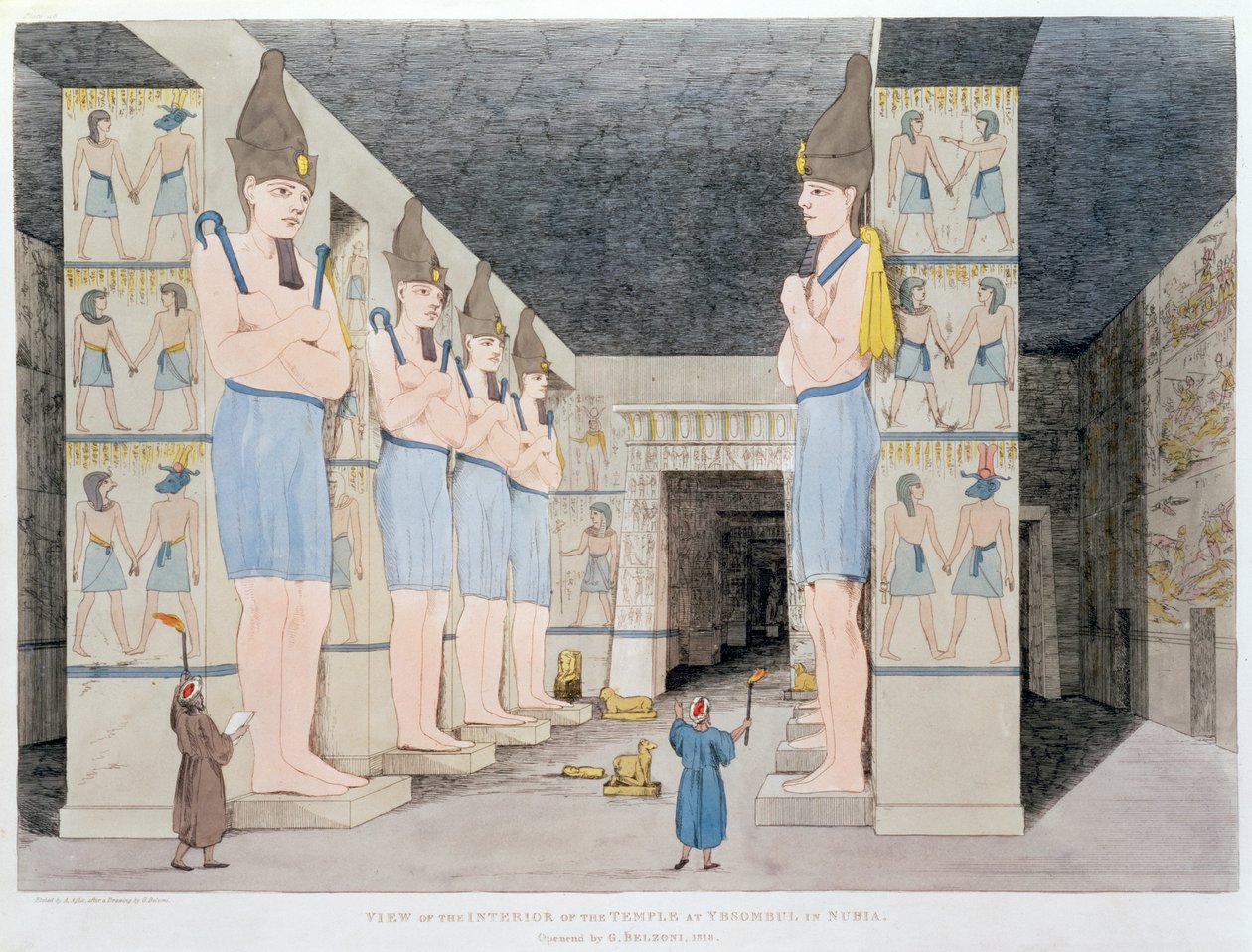 "Nubian Ybsombulin temppelin sisustus", 1820-1822 tekijältä Agostino Aglio