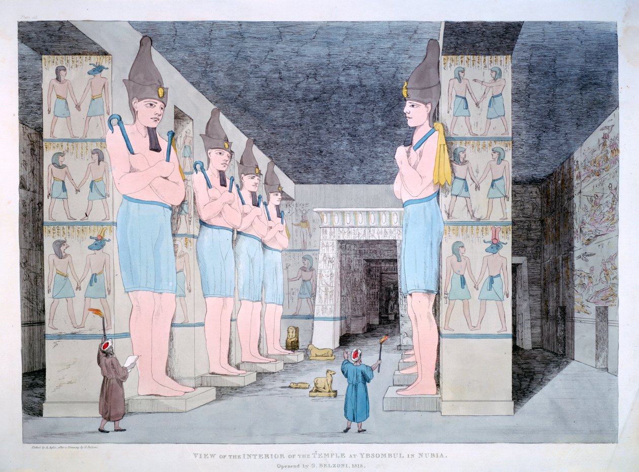 Temppelin sisustus Ybsombulissa Nubiassa, 1820 tekijältä Agostino Aglio