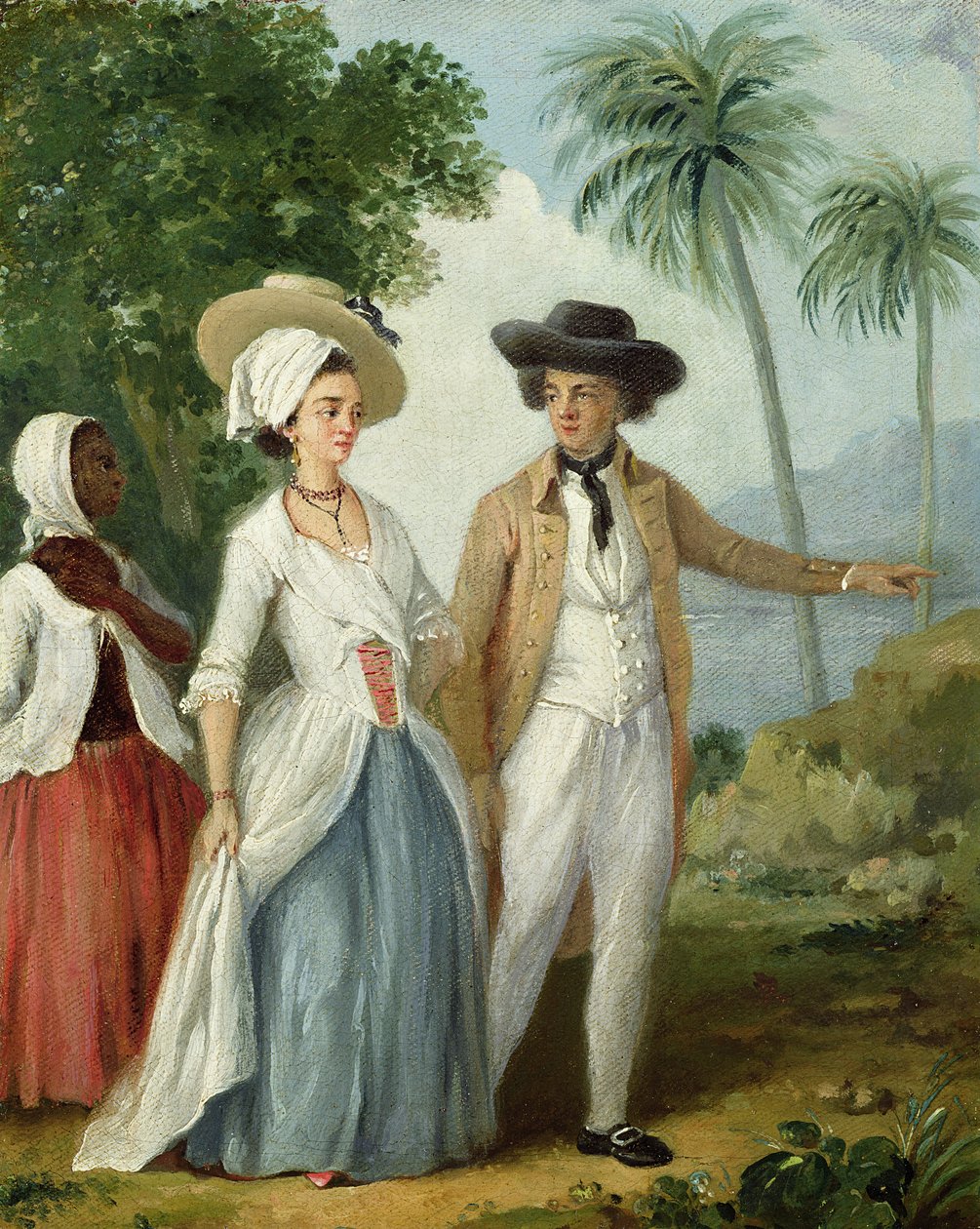 Planter ja hänen vaimonsa, mukana palvelija, n. 1780 (öljy kankaalle) tekijältä Agostino Brunias