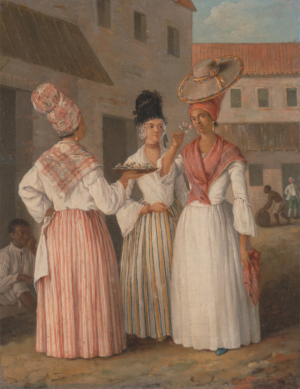 Länsi-Intian kukkatyttö ja kaksi muuta vapaata värillistä naista, n. 1769. tekijältä Agostino Brunias