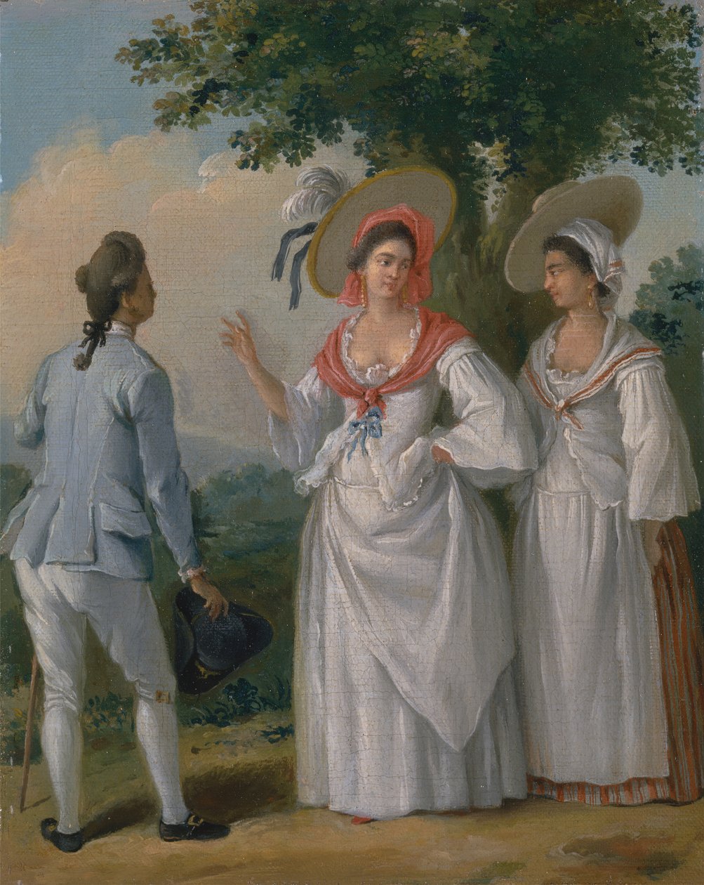 Ilmaisia Länsi-Intian kreoleja tyylikkäässä mekossa, n. 1780. tekijältä Agostino Brunias