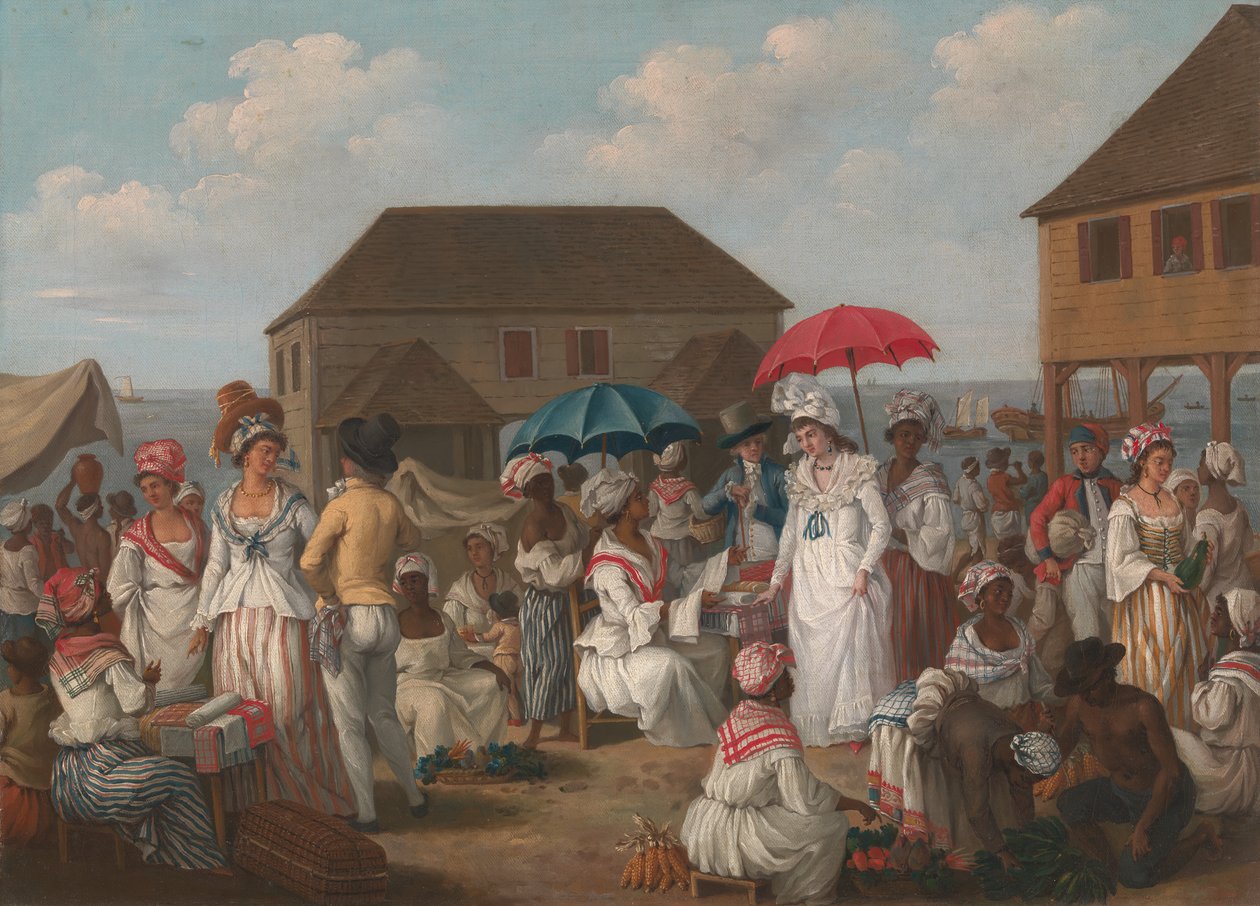 Pellavamarkkinat, Dominica – markkinanäkymä, noin 1780. tekijältä Agostino Brunias