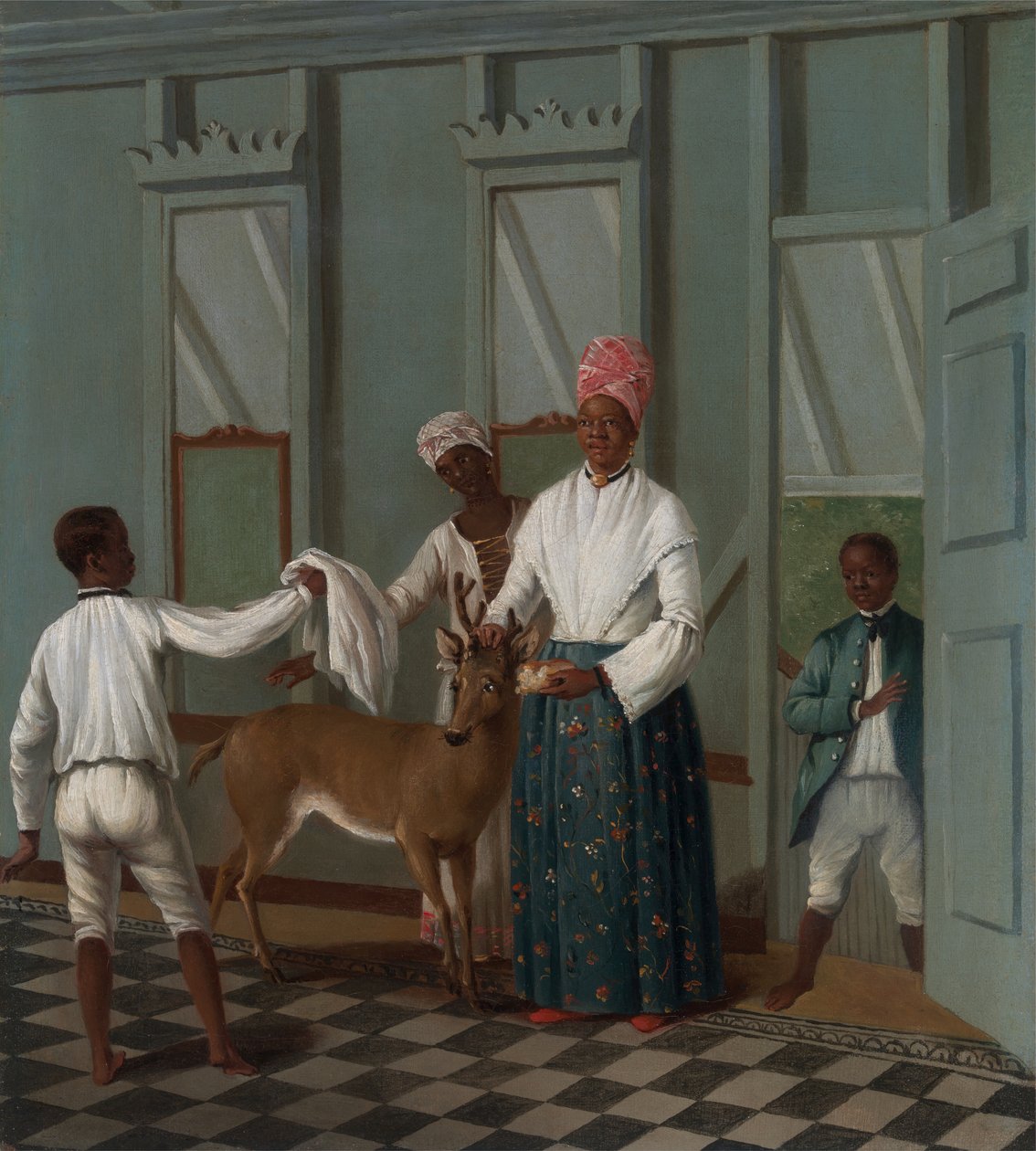 Palvelijat pesemässä peuraa, n. 1775. tekijältä Agostino Brunias