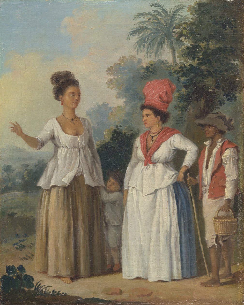 Länsi-Intian värilliset naiset, lapsen ja mustan palvelijan kanssa, n. 1780. tekijältä Agostino Brunias