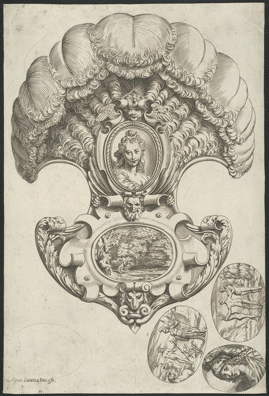 Päähine tuulettimen muodossa tekijältä Agostino Carracci