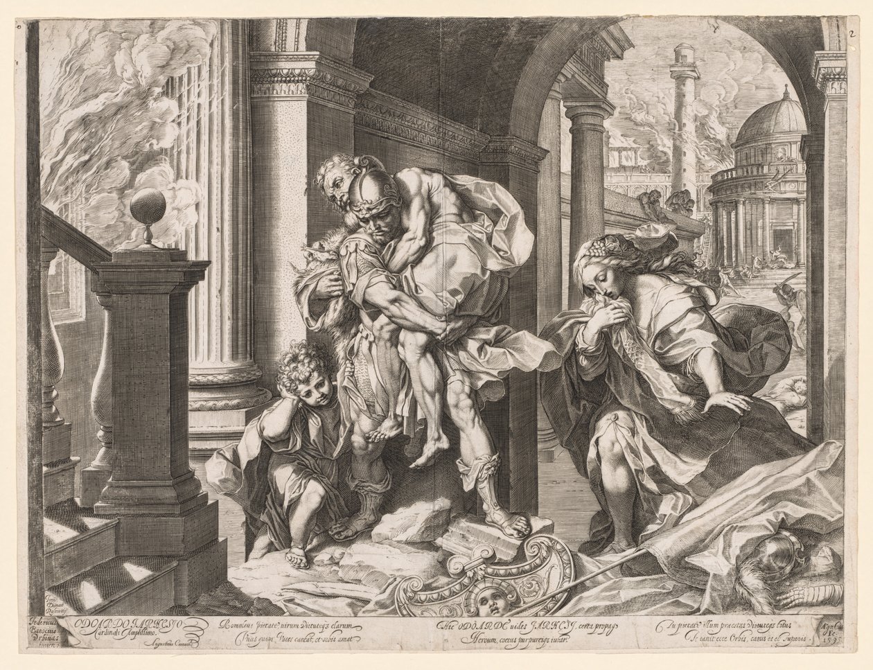 Aeneas ja hänen perheensä pakenemassa Troiasta tekijältä Agostino Carracci