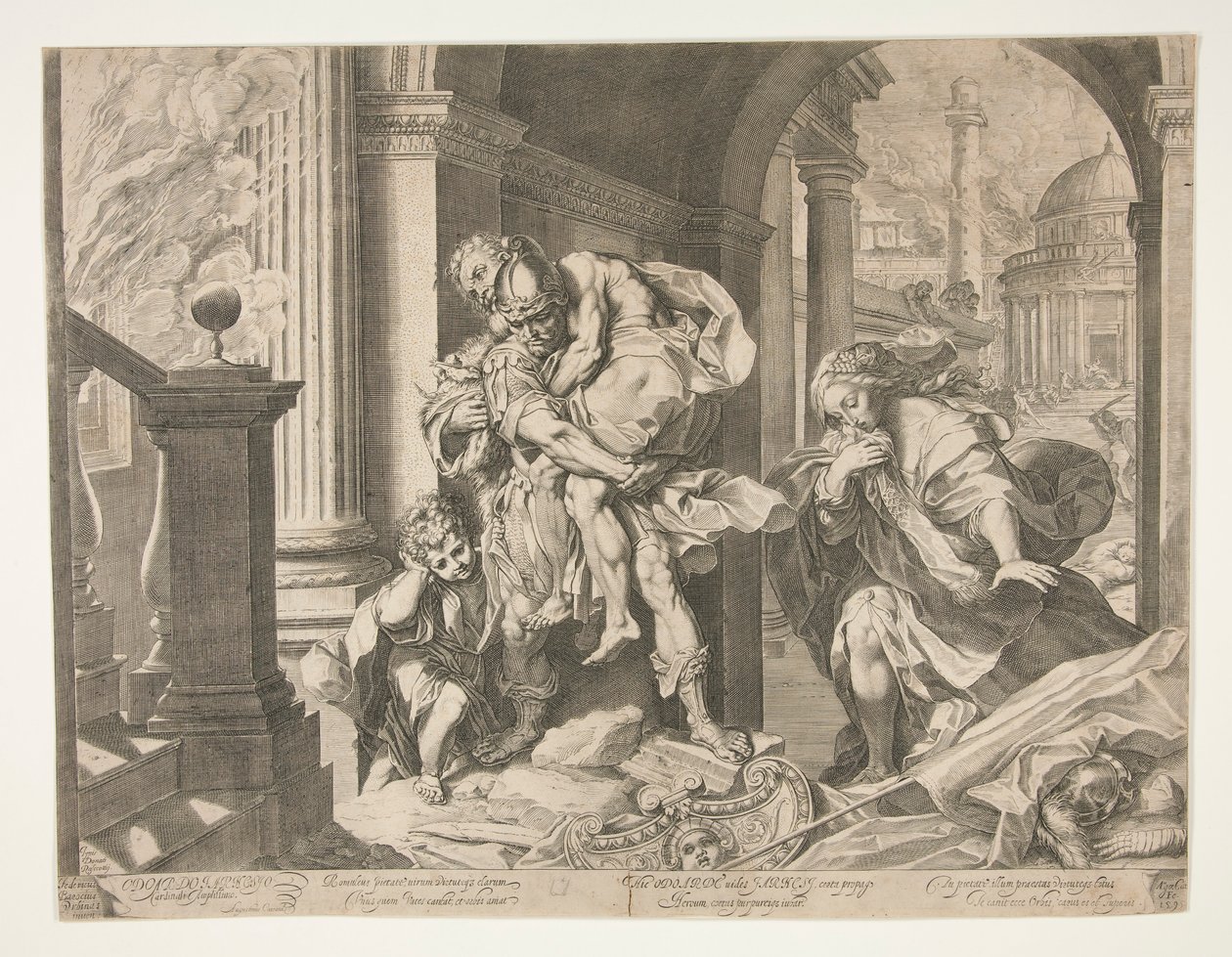 Aeneas ja hänen perheensä pakenemassa Troiasta tekijältä Agostino Carracci