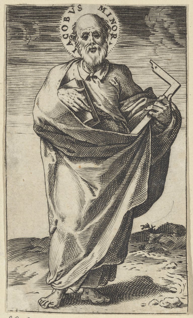 Apostoli Jaakob Pieni kirjalla ja neliöllä Kristus, Maria, Johannes Kastaja ja apostolit (sarjan nimi) tekijältä Agostino Carracci