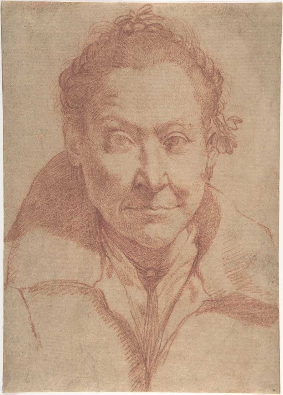 Naisen puolivartalokuva (etupuoli); puolivartalotutkielma tytöstä (kääntöpuoli) tekijältä Agostino Carracci
