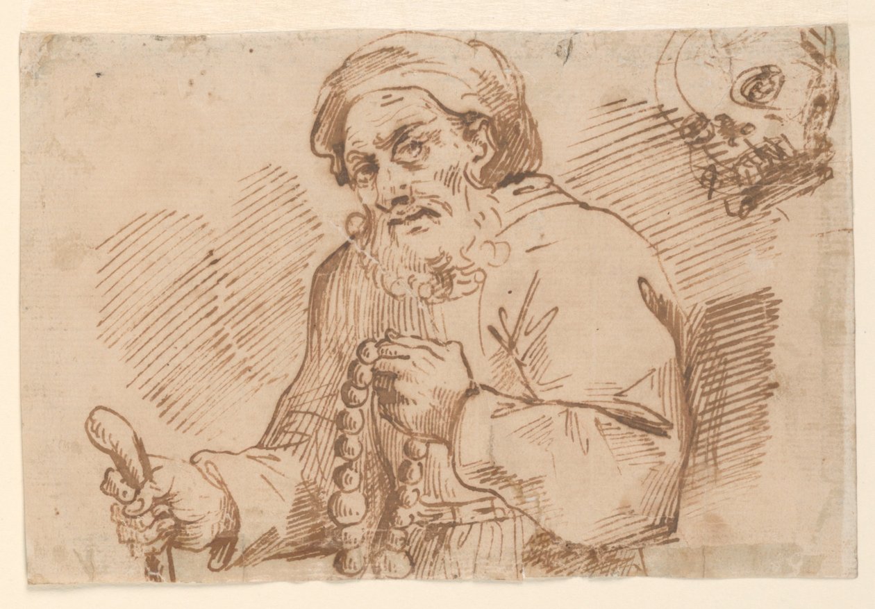 Puolipitkä luonnos iäkkäästä pyhiinvaeltajasta tekijältä Agostino Carracci