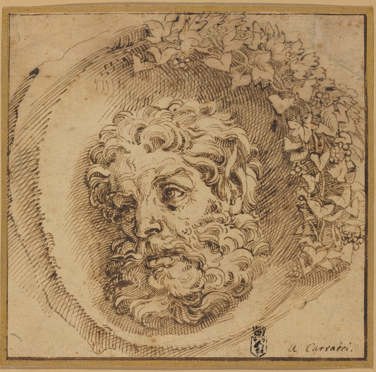 Faunin pää koverassa pyöreässä tekijältä Agostino Carracci