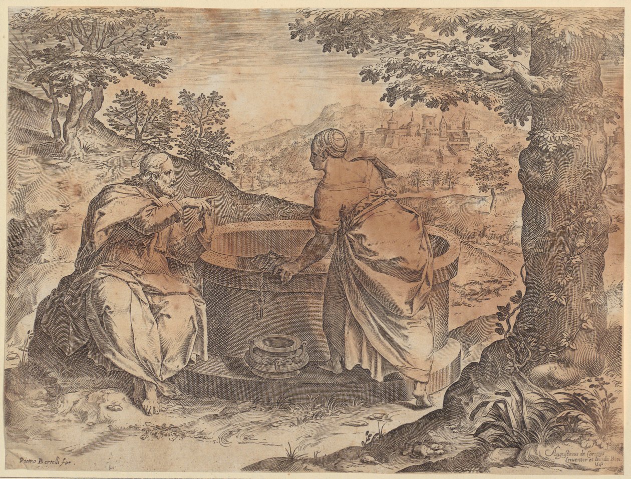 Jeesus ja samarialainen nainen tekijältä Agostino Carracci