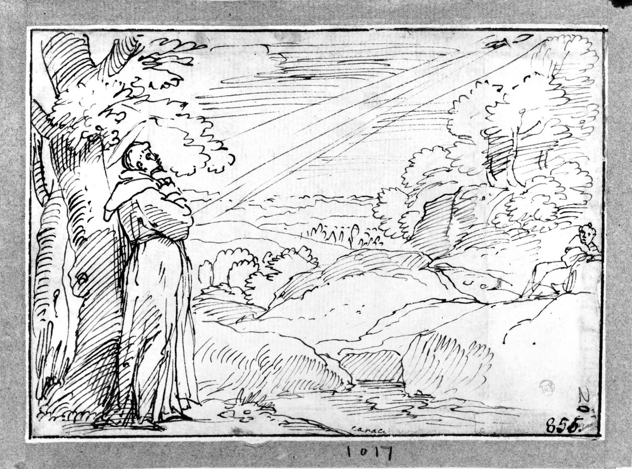 Maisema ja pyhä Franciscus tekijältä Agostino Carracci