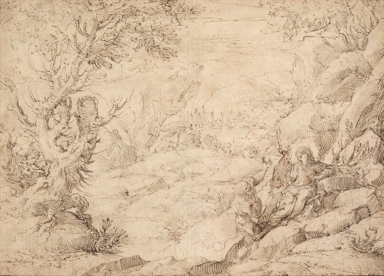 Maisema Kristuksen kiusauksen kanssa tekijältä Agostino Carracci