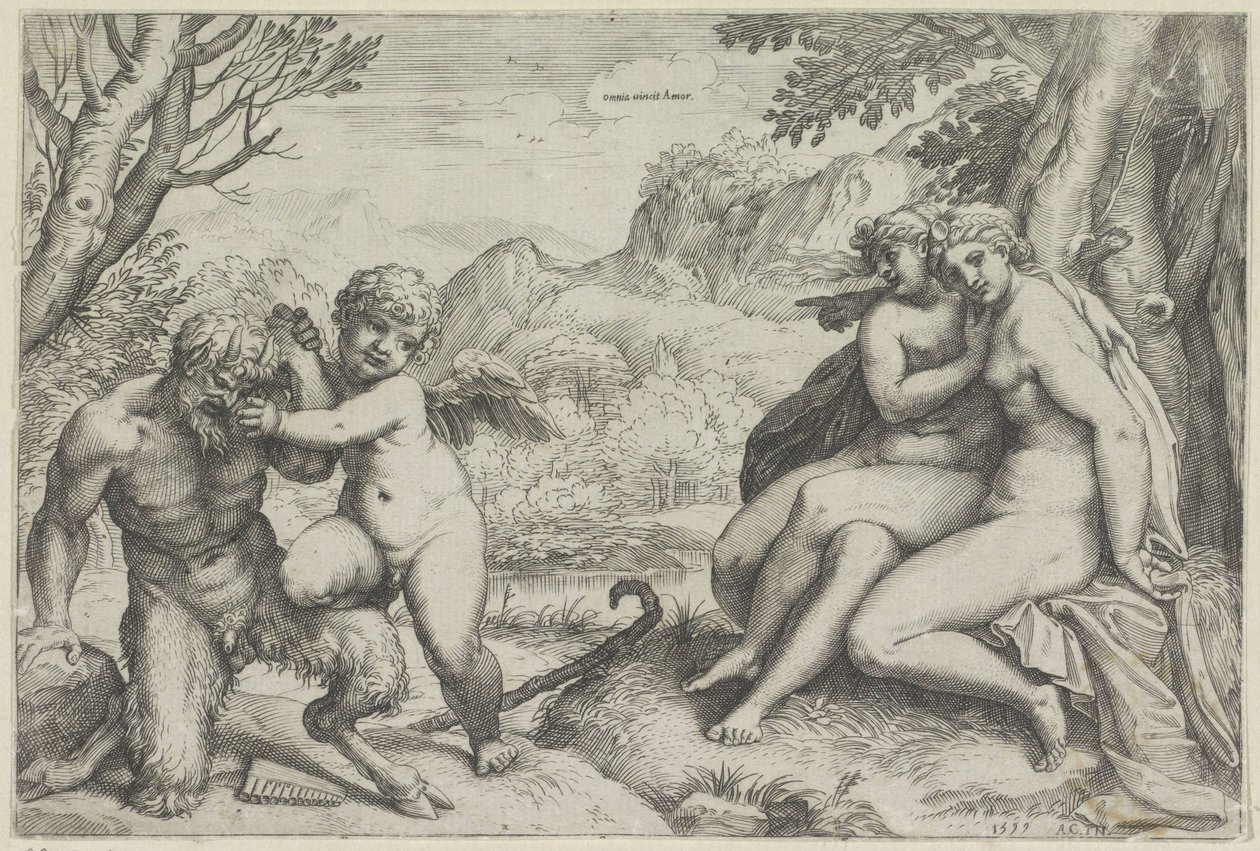 Rakkaus voittaa kaiken (otsikko esineessä) tekijältä Agostino Carracci