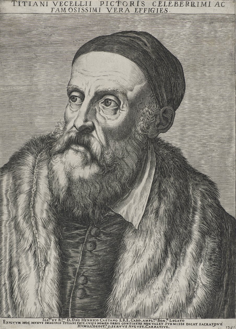 Tizianin muotokuva, 1587 (kaiverrus vesileimapaperille) tekijältä Agostino Carracci