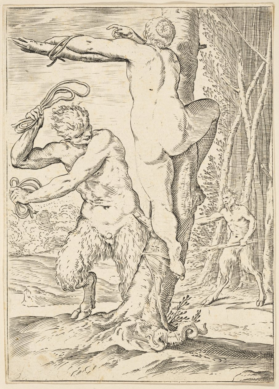 Satyr whipping a Nymph, n. 1590-1595 tekijältä Agostino Carracci