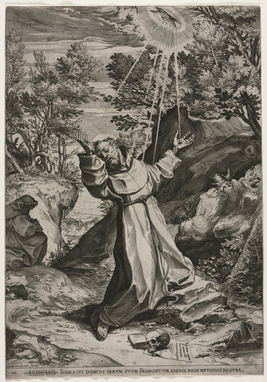 Pyhä Franciscus vastaanottamassa stigmat, 1586. tekijältä Agostino Carracci