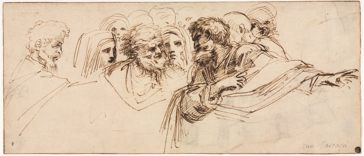 Tutkimus päistä recto, 1500-luvun 2. puolisko. tekijältä Agostino Carracci