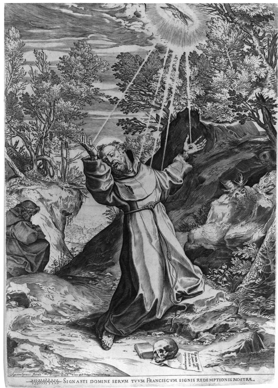 Pyhän Franciscuksen leimaaminen tekijältä Agostino Carracci