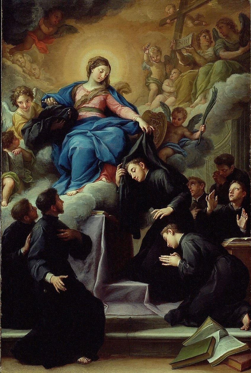 Madonna Serviittiritarikunnan seitsemän perustajan kanssa, n. 1728. tekijältä Agostino Masucci