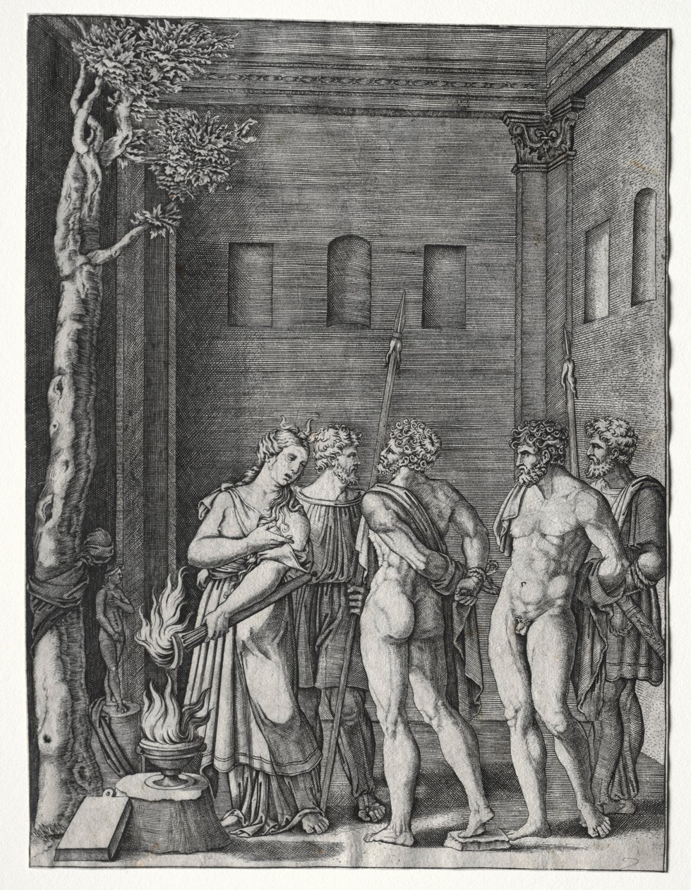 Orestes ja Pylades tuotu Iphigeniaan uhraamaan, 15141536. tekijältä Agostino Musi