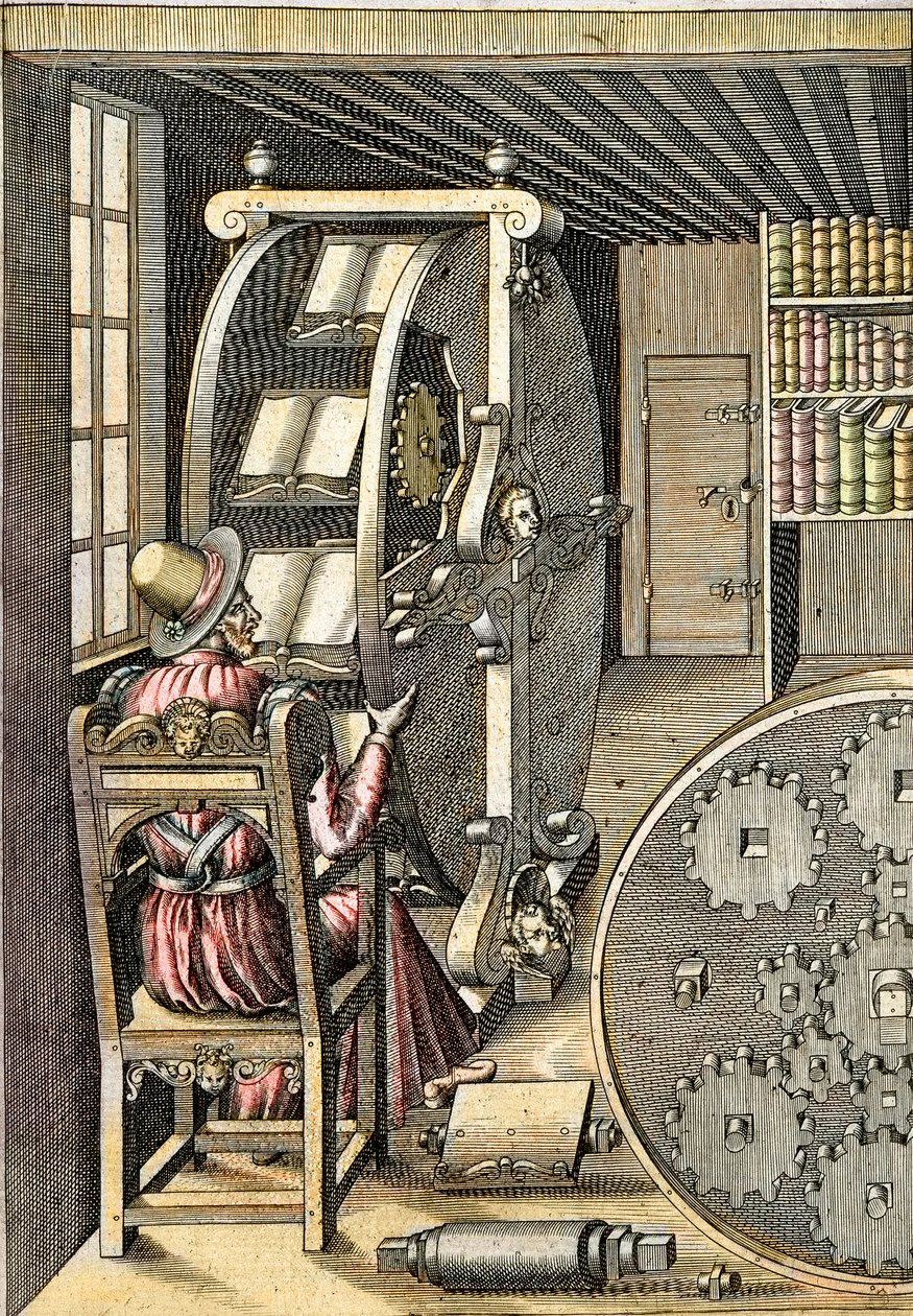 Pyörivä työpöytä - Agostino Ramellin (1531-1608) "" Le Diverse et Artifiose Machinesta" - Pariisi 1588 tekijältä Agostino Ramelli