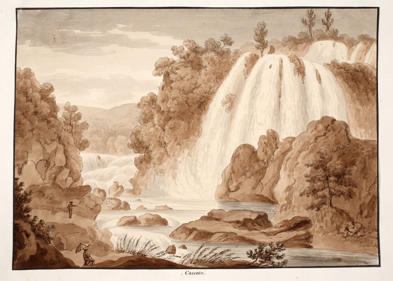 Kaskadi Tivolissa, 1833 (etsaus ruskealla pesulla) tekijältä Agostino Tofanelli
