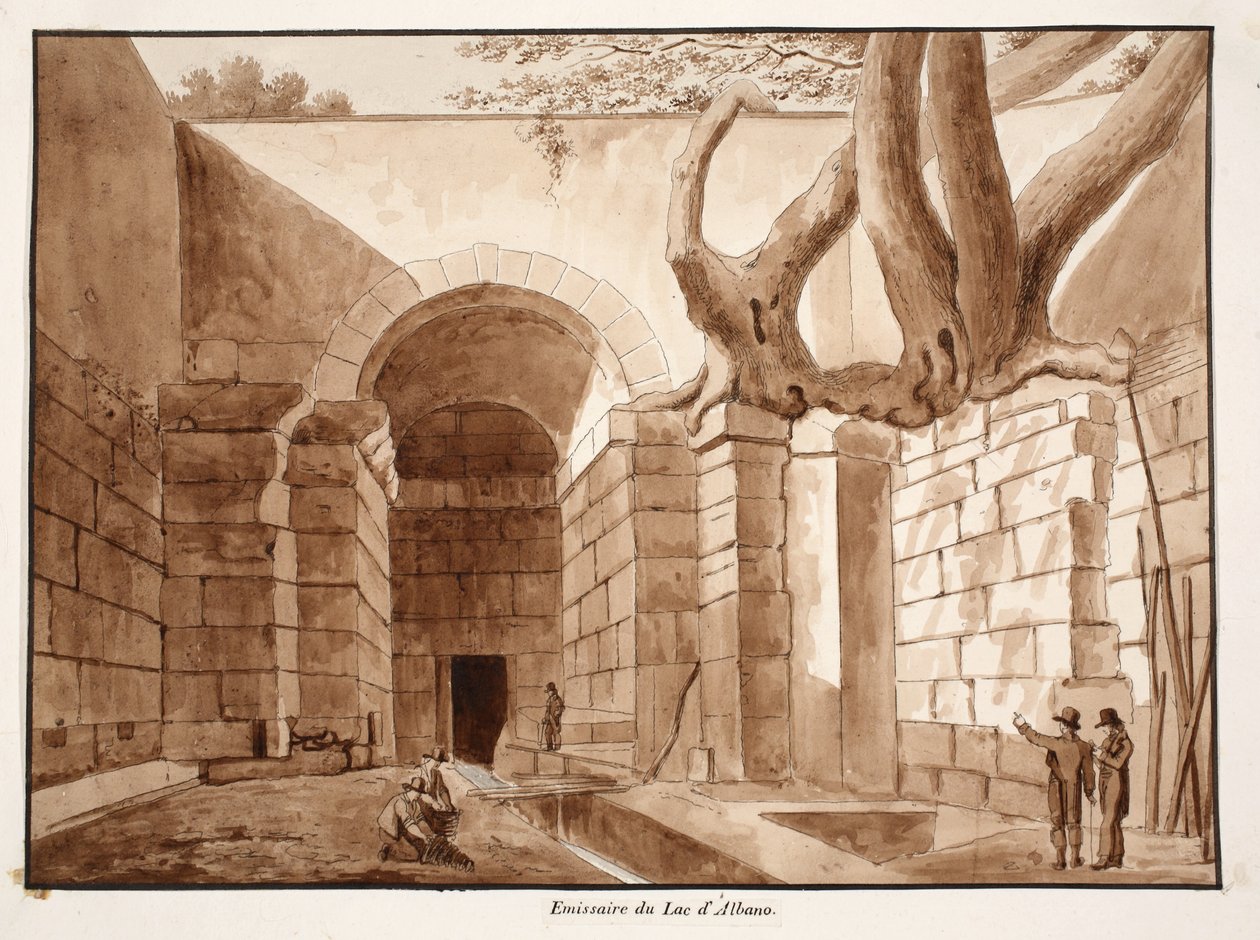 Albanojärven emissarium, 1833 (etsaus ja ruskea pesu) tekijältä Agostino Tofanelli