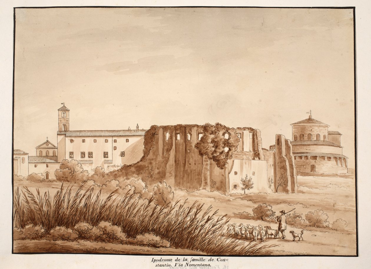 Constantinen perheen hippodromi, Via Nomentana, 1833 (etsaus ruskealla pesulla) tekijältä Agostino Tofanelli