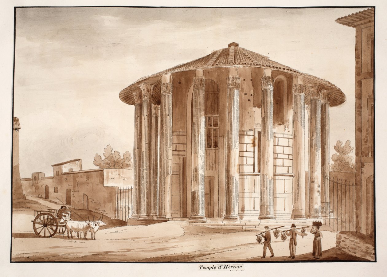 Hercules Victorin temppeli, 1833 (etsaus ruskealla pesulla) tekijältä Agostino Tofanelli