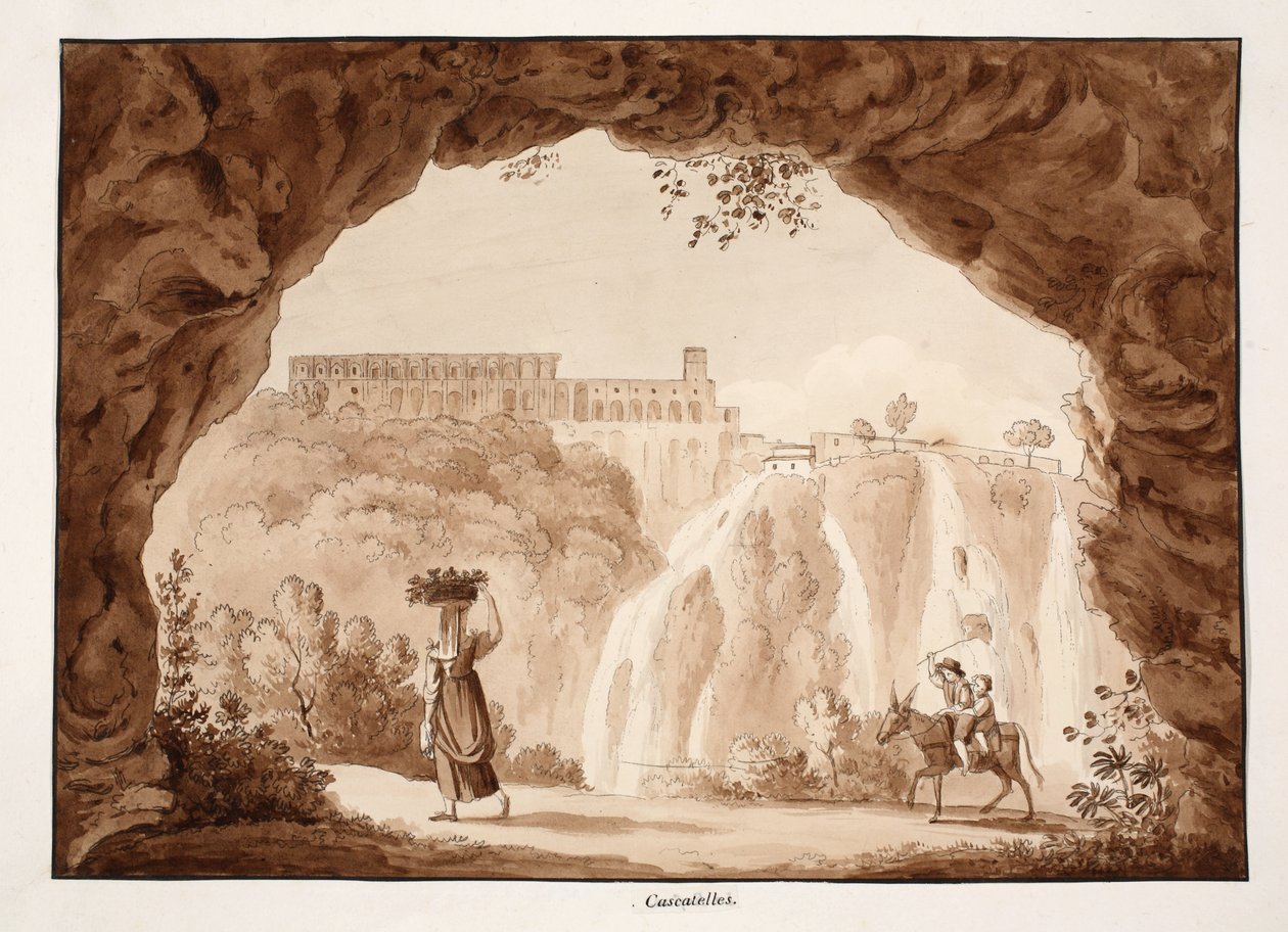 Vesiputoukset Tivolissa, 1833 (etsaus ruskealla pesulla) tekijältä Agostino Tofanelli