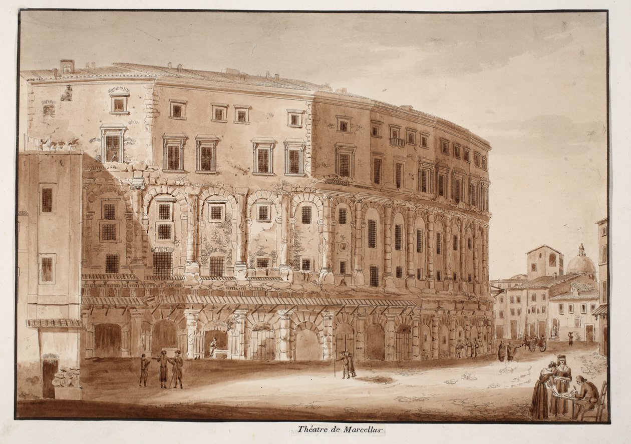 Marcellus-teatteri, 1833 (etsaus ruskealla pesulla) tekijältä Agostino Tofanelli