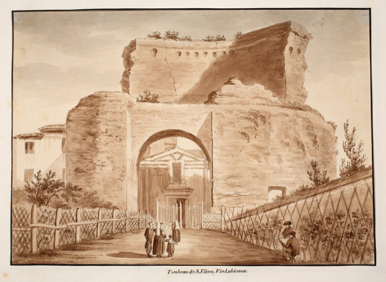 Pyhän Helenan hauta, Via Labicana, 1833 (etsaus ruskealla pesulla) tekijältä Agostino Tofanelli
