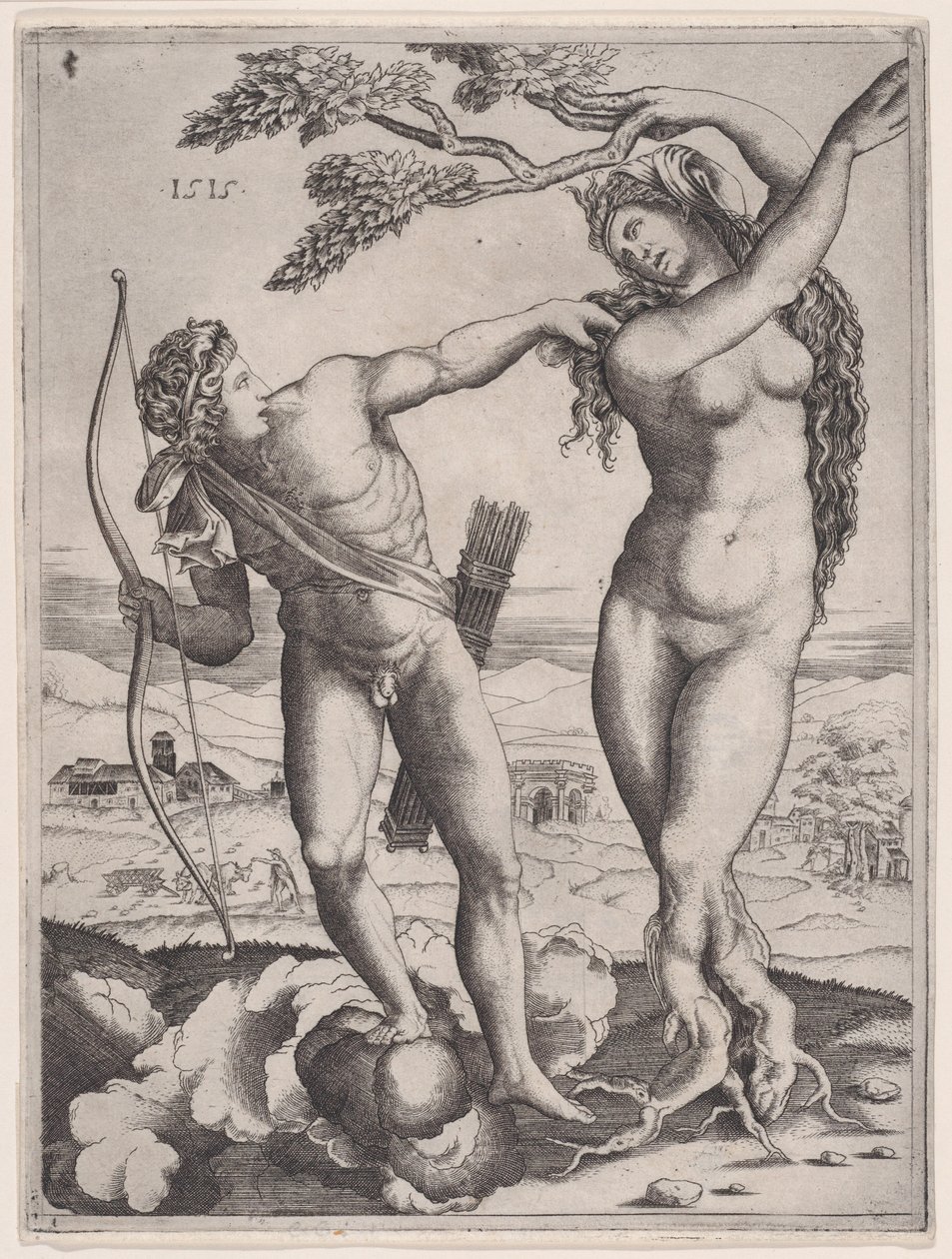 Apollo ja Daphne, päivätty 1515, päivätty 1515. tekijältä Agostino Veneziano