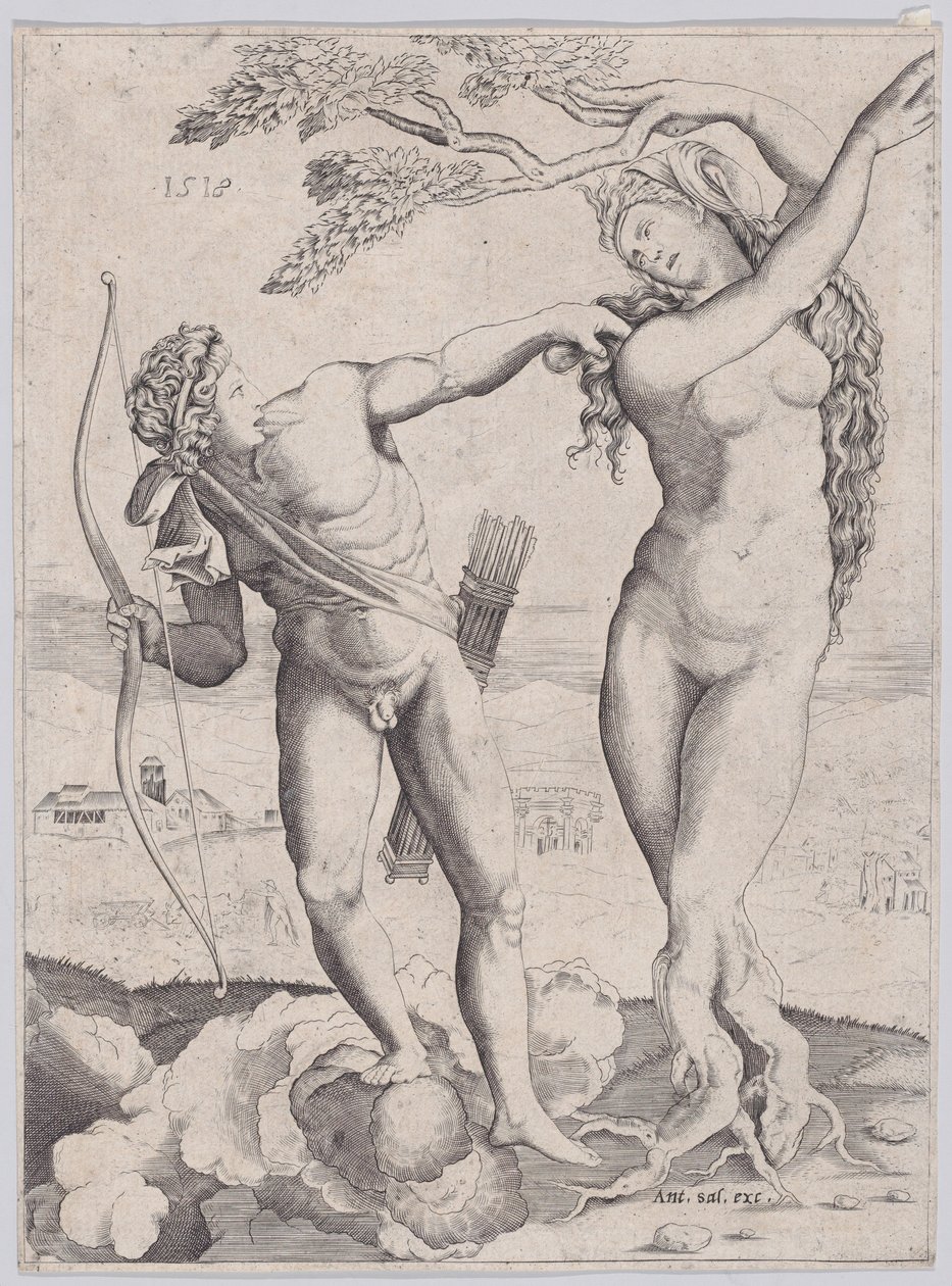 Apollo ja Daphne, päivätty 1518. tekijältä Agostino Veneziano