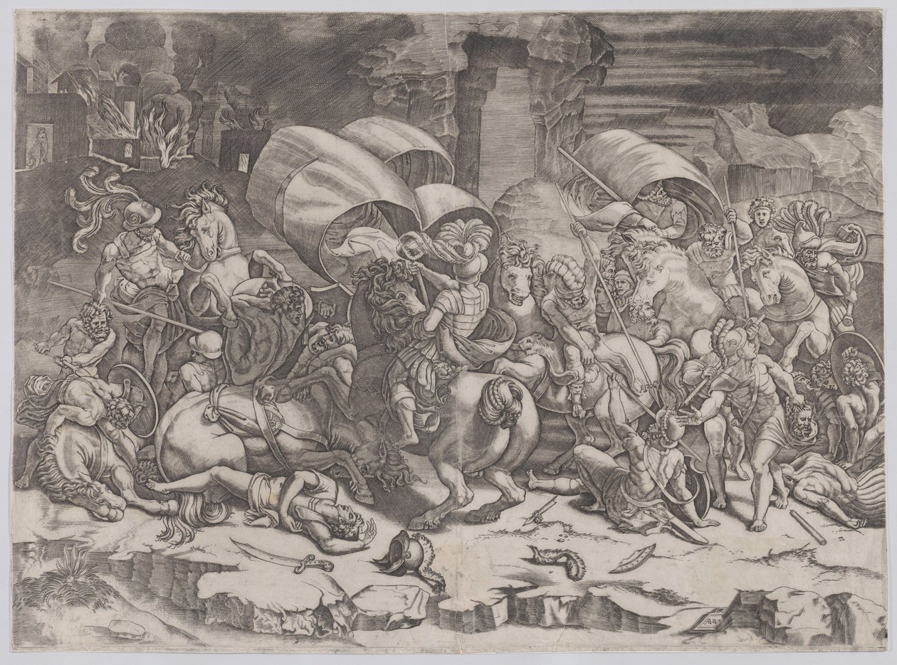 Taistelu leikkurin kanssa, 1530-31. tekijältä Agostino Veneziano