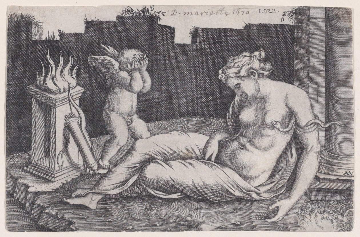 Kleopatra, päivätty 1528. tekijältä Agostino Veneziano