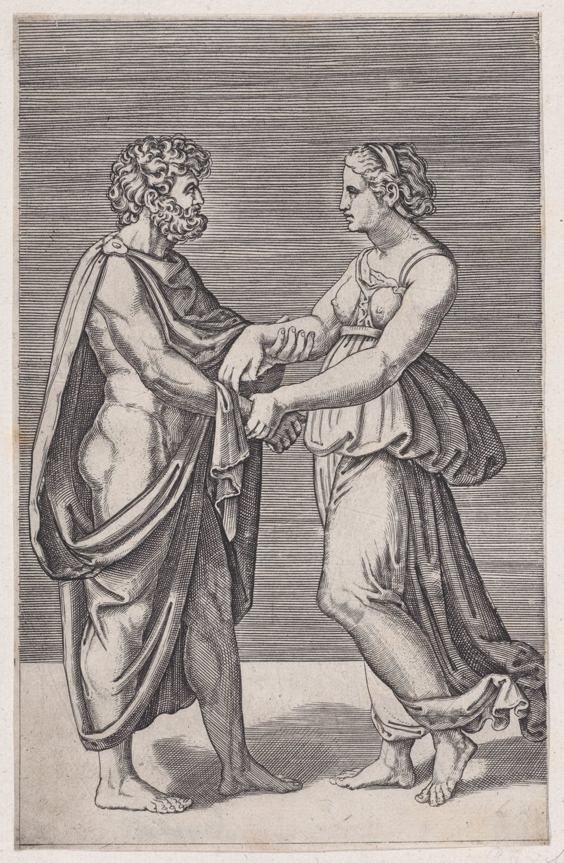 Mies ja nainen kädestä pitäen, 1516-17. tekijältä Agostino Veneziano