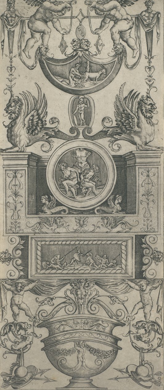 Ornamenttitaulu, päivätty 1521. tekijältä Agostino Veneziano.