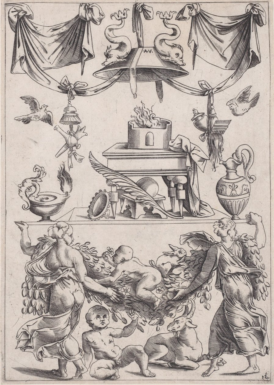 Koristepaneeli, n. 1514-36. tekijältä Agostino Veneziano