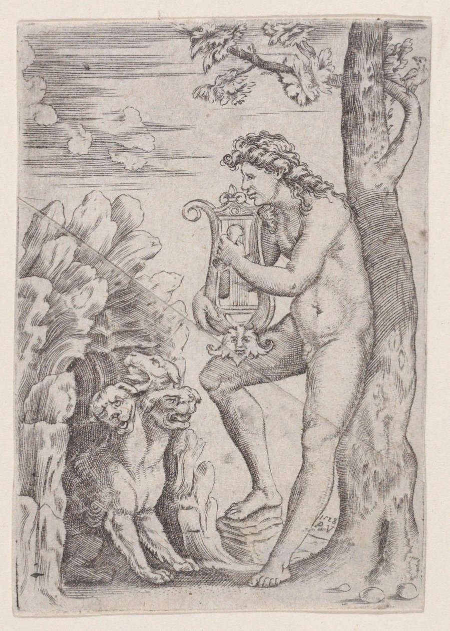 Orpheus, päivätty 1528. tekijältä Agostino Veneziano