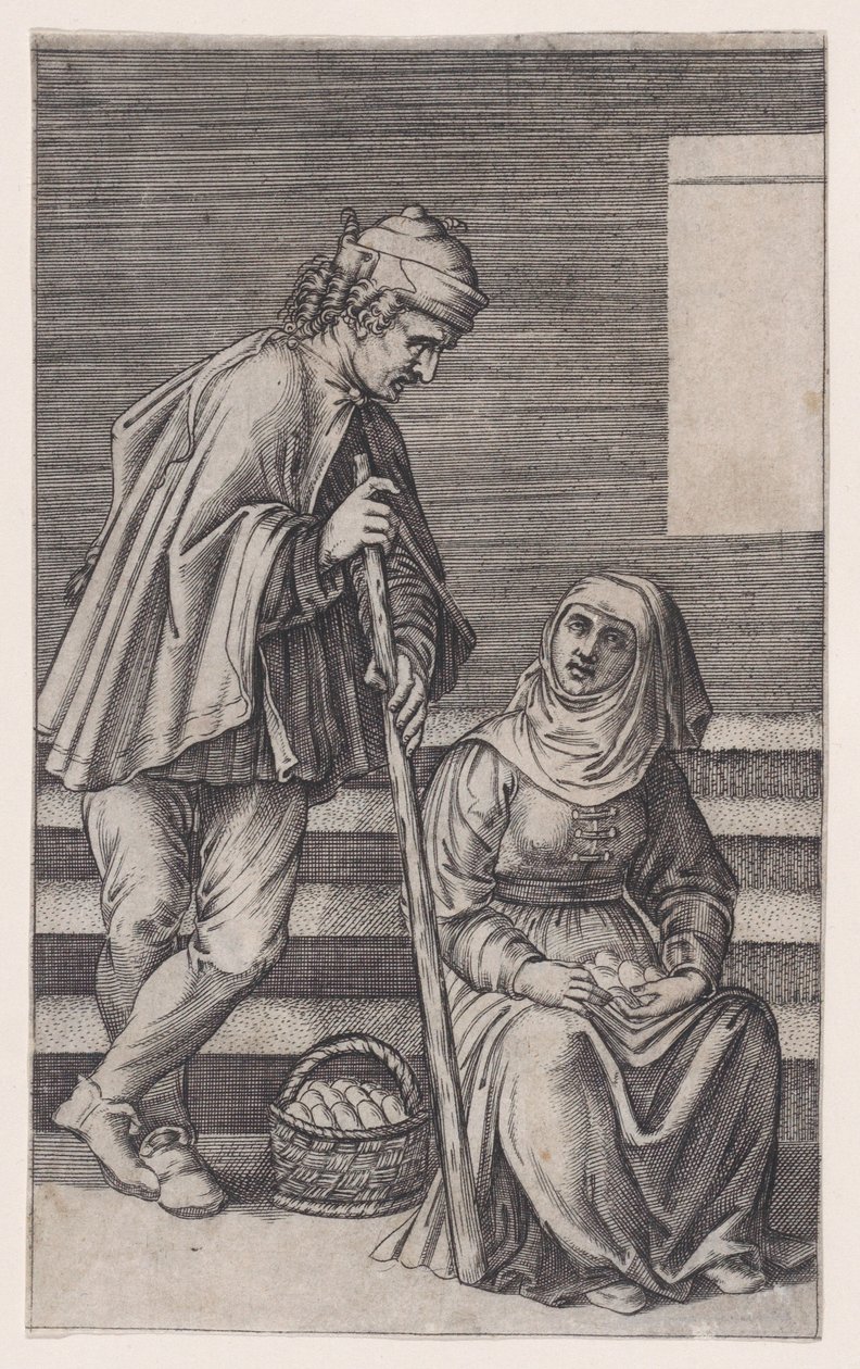 Talonpoika ja nainen munien kanssa, n. 1514-36. tekijältä Agostino Veneziano