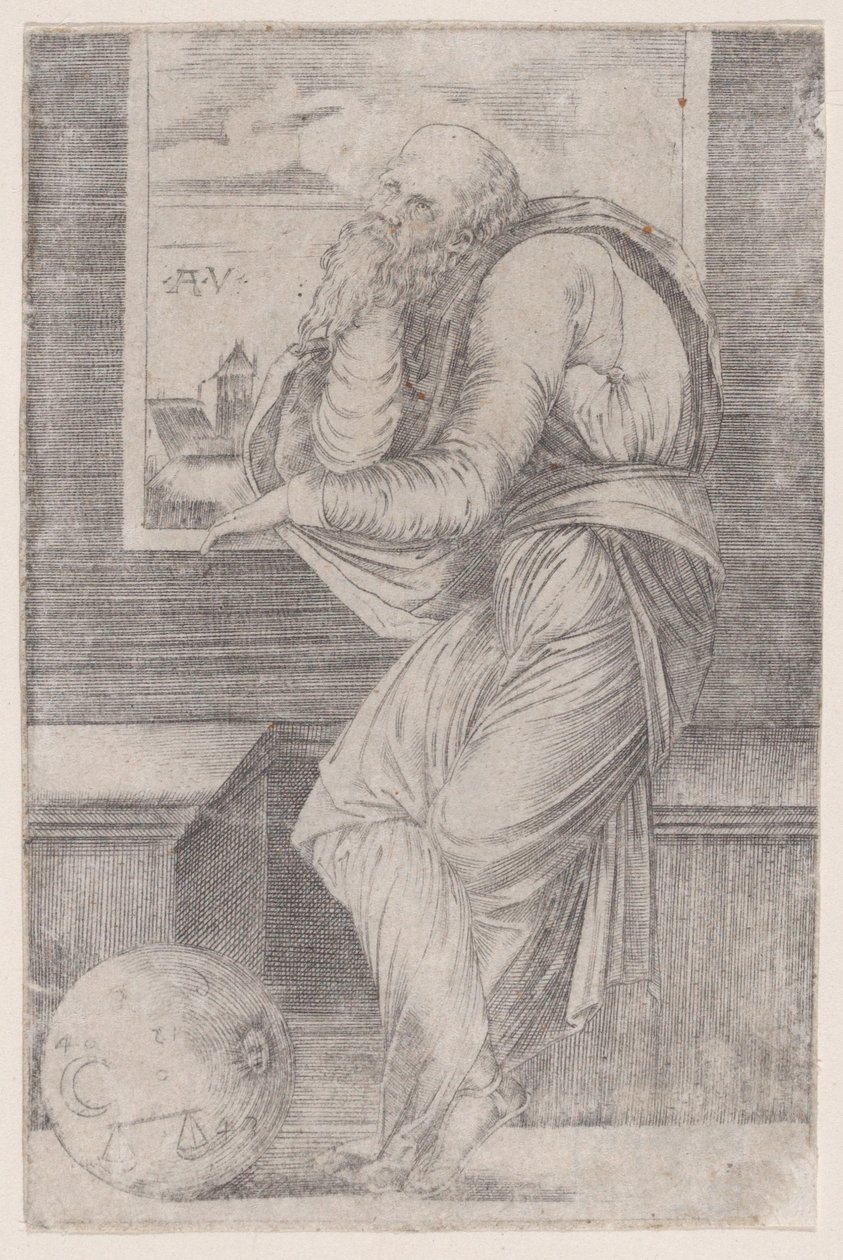Filosofi istuu lähellä ikkunaa, n. 1514-36, n. 1514-36. tekijältä Agostino Veneziano