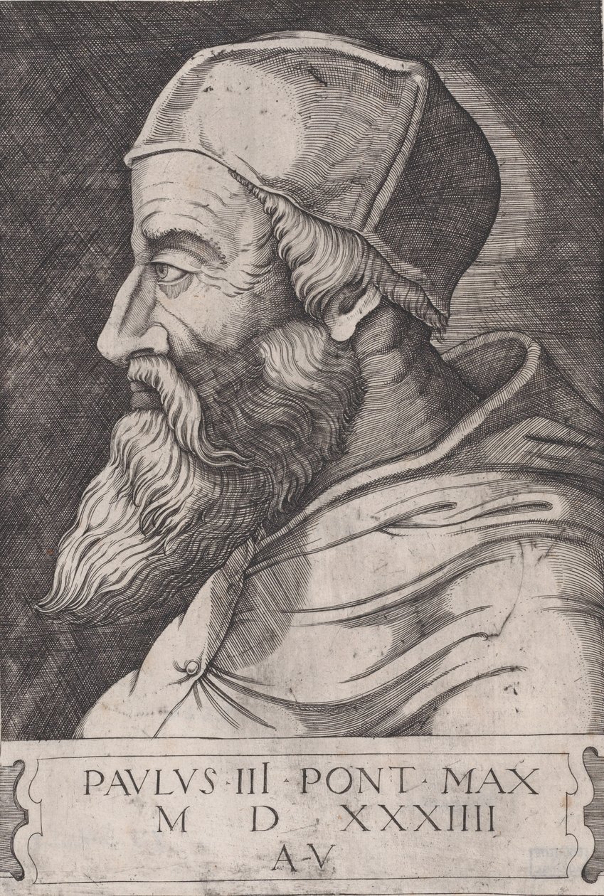 Paavi Paavali III pääkallohatussa, n. 1514-36. tekijältä Agostino Veneziano