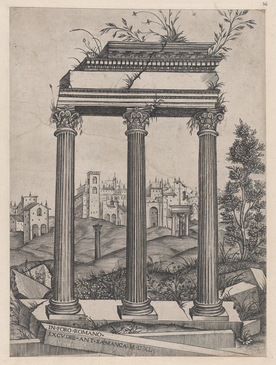 Rooman loiston peili: Antoninuksen ja Faustinan temppeli, 1500-luku, 1500-luku. tekijältä Agostino Veneziano.